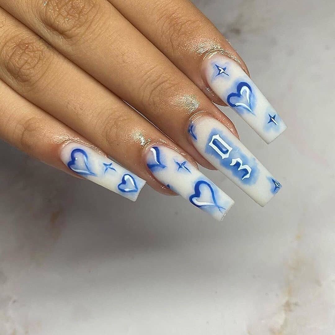 24Pcs Marble Gradient Long Coffin False Nails Full Cover Nail Tips Press Glue Detachable Wearable Gold Foil Ballerina Fake Nails