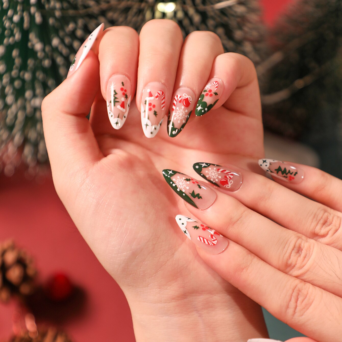 24Pcs Marble Gradient Long Coffin False Nails Full Cover Nail Tips Press Glue Detachable Wearable Gold Foil Ballerina Fake Nails