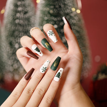 24Pcs Marble Gradient Long Coffin False Nails Full Cover Nail Tips Press Glue Detachable Wearable Gold Foil Ballerina Fake Nails
