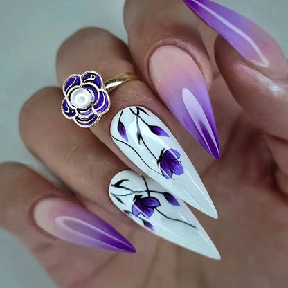 24Pcs Oval Head False Nails Almond Artificial Fake Nails With Glue Full Cover Nail Tips Press On Nails DIY Manicure Tools
