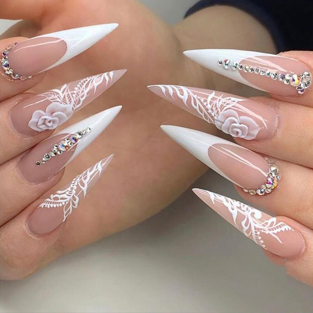 24Pcs Oval Head False Nails Almond Artificial Fake Nails With Glue Full Cover Nail Tips Press On Nails DIY Manicure Tools