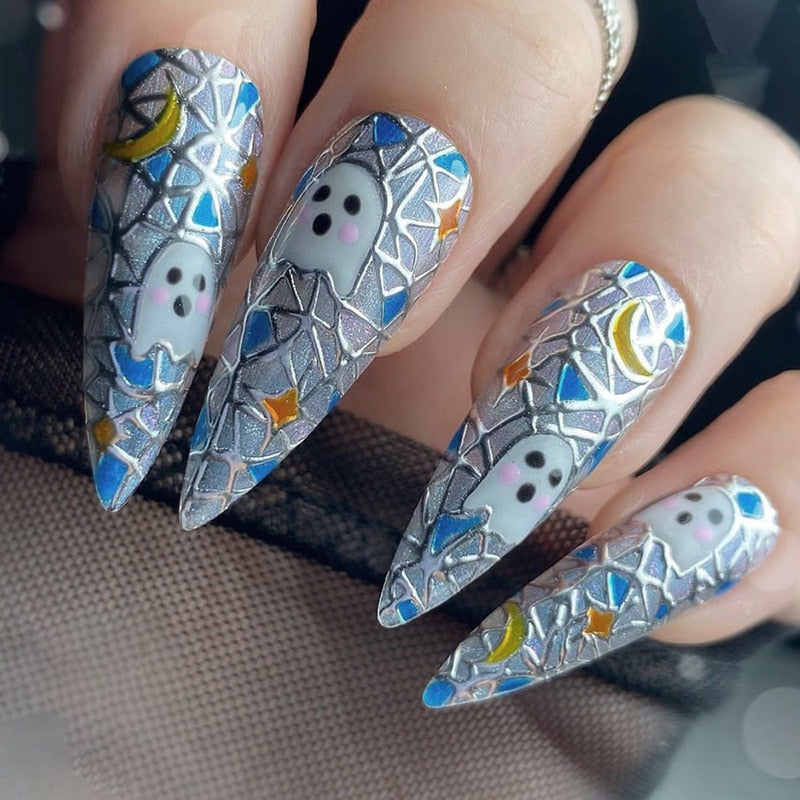 24Pcs Oval Head False Nails Almond Artificial Fake Nails With Glue Full Cover Nail Tips Press On Nails DIY Manicure Tools