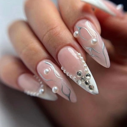 24Pcs Oval Head False Nails Almond Artificial Fake Nails With Glue Full Cover Nail Tips Press On Nails DIY Manicure Tools