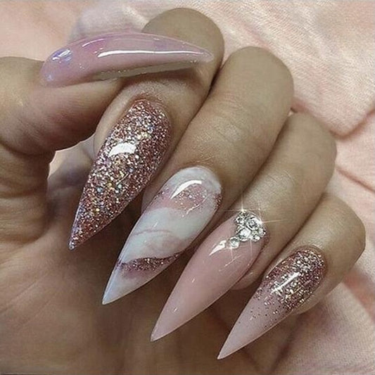 24Pcs Oval Head False Nails Almond Artificial Fake Nails With Glue Full Cover Nail Tips Press On Nails DIY Manicure Tools
