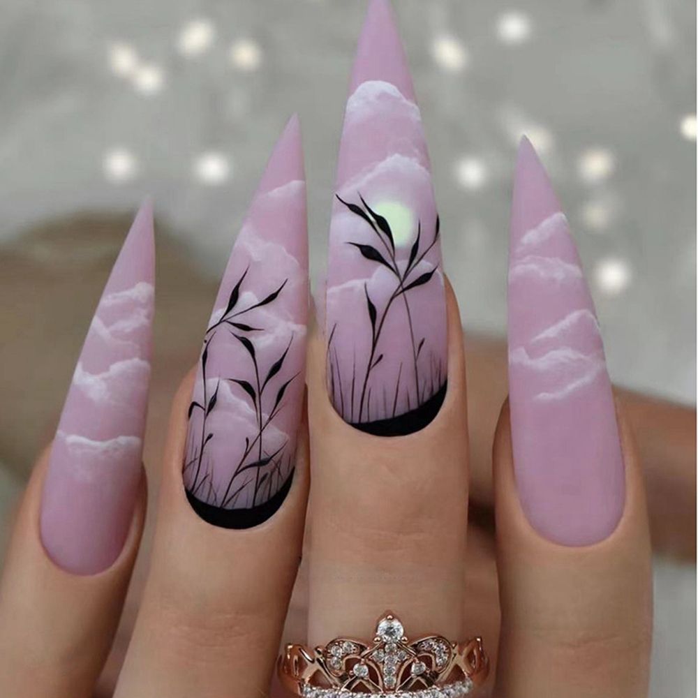 24Pcs Oval Head False Nails Almond Artificial Fake Nails With Glue Full Cover Nail Tips Press On Nails DIY Manicure Tools