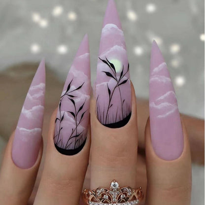 24Pcs Oval Head False Nails Almond Artificial Fake Nails With Glue Full Cover Nail Tips Press On Nails DIY Manicure Tools