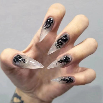 24Pcs Oval Head False Nails Almond Artificial Fake Nails With Glue Full Cover Nail Tips Press On Nails DIY Manicure Tools