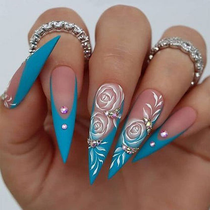 24Pcs Oval Head False Nails Almond Artificial Fake Nails With Glue Full Cover Nail Tips Press On Nails DIY Manicure Tools