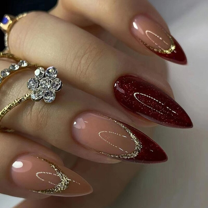 24Pcs Oval Head False Nails Pink Almond Artificial Fake Nails With Glue Full Cover Nail Tips Press On Nails DIY Manicure Tools
