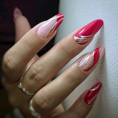 24Pcs Oval Head False Nails Pink Almond Artificial Fake Nails With Glue Full Cover Nail Tips Press On Nails DIY Manicure Tools