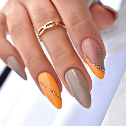 24Pcs Oval Head False Nails Pink Almond Artificial Fake Nails With Glue Full Cover Nail Tips Press On Nails DIY Manicure Tools