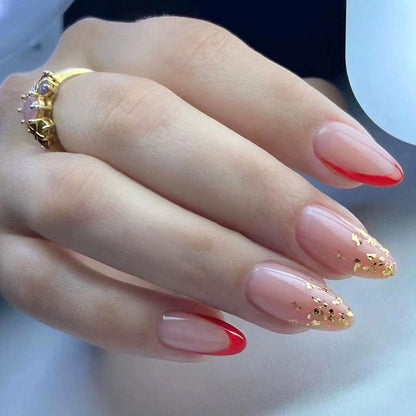 24Pcs Oval Head False Nails Pink Almond Artificial Fake Nails With Glue Full Cover Nail Tips Press On Nails DIY Manicure Tools