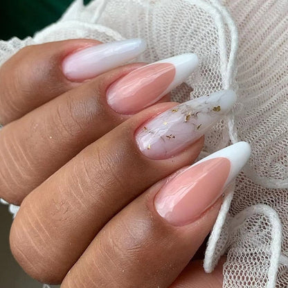 24Pcs Oval Head False Nails Pink Almond Artificial Fake Nails With Glue Full Cover Nail Tips Press On Nails DIY Manicure Tools
