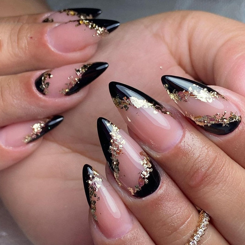 24Pcs Oval Head False Nails Pink Almond Artificial Fake Nails With Glue Full Cover Nail Tips Press On Nails DIY Manicure Tools