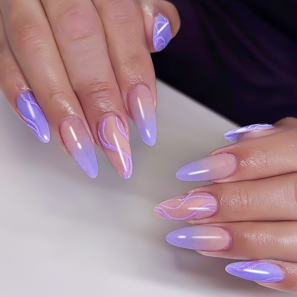 24Pcs Oval Head False Nails Pink Almond Artificial Fake Nails With Glue Full Cover Nail Tips Press On Nails DIY Manicure Tools