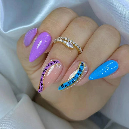 24Pcs Oval Head False Nails Pink Almond Artificial Fake Nails With Glue Full Cover Nail Tips Press On Nails DIY Manicure Tools