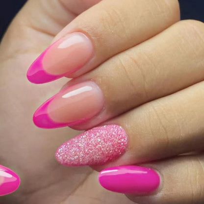 24Pcs Oval Head False Nails Pink Almond Artificial Fake Nails With Glue Full Cover Nail Tips Press On Nails DIY Manicure Tools