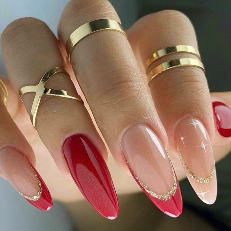 24Pcs Oval Head False Nails Pink Almond Artificial Fake Nails With Glue Full Cover Nail Tips Press On Nails DIY Manicure Tools