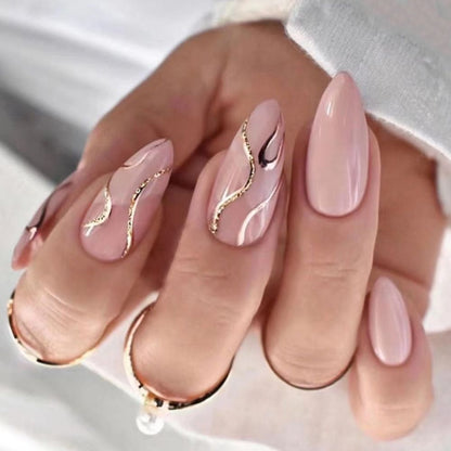 24Pcs Oval Head False Nails Pink Almond Artificial Fake Nails With Glue Full Cover Nail Tips Press On Nails DIY Manicure Tools