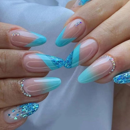 24Pcs Oval Head False Nails Pink Almond Artificial Fake Nails With Glue Full Cover Nail Tips Press On Nails DIY Manicure Tools