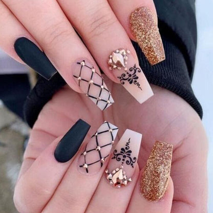 24Pcs Press On Nails Wearable Fake Nails Pink Gradient Glitter Butterfly Rhinestones False Nail Full Cover Acrylic Nail Tips