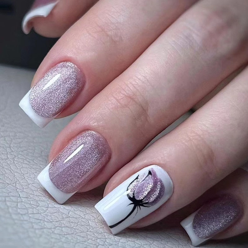24Pcs Purple Y2K Press on Nails Star Diamond Designs Full Cover Fake Nails Long Coffin Acrylic False Nails for Women 2024 New
