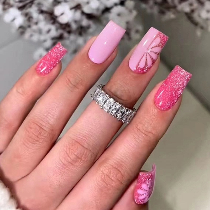 24Pcs Purple Y2K Press on Nails Star Diamond Designs Full Cover Fake Nails Long Coffin Acrylic False Nails for Women 2024 New
