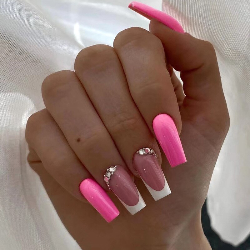 24Pcs Purple Y2K Press on Nails Star Diamond Designs Full Cover Fake Nails Long Coffin Acrylic False Nails for Women 2024 New