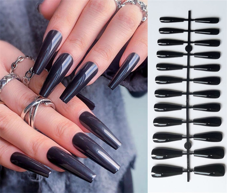 24Pcs Purple Y2K Press on Nails Star Diamond Designs Full Cover Fake Nails Long Coffin Acrylic False Nails for Women 2024 New