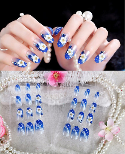 24Pcs/Set Fake Nails Press on Girls Finger Beauty False Nail Art Tips Bright Shining 3D Diamond Full Cover French Nail Art Tips