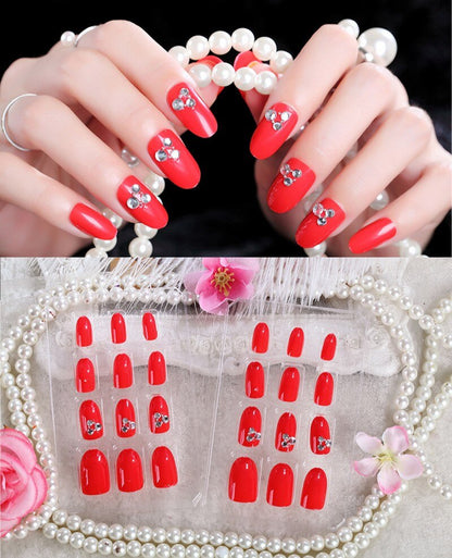 24Pcs/Set Fake Nails Press on Girls Finger Beauty False Nail Art Tips Bright Shining 3D Diamond Full Cover French Nail Art Tips