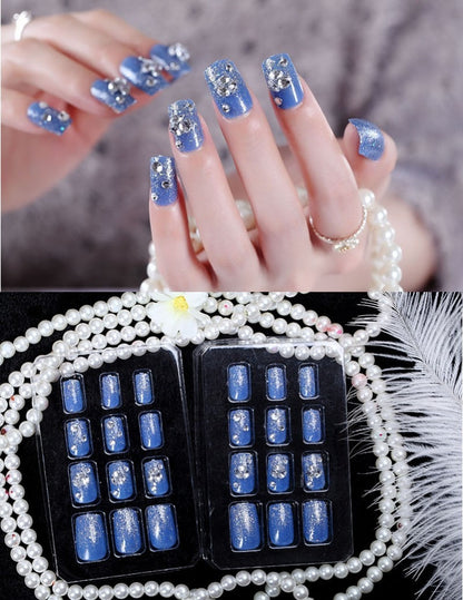 24Pcs/Set Fake Nails Press on Girls Finger Beauty False Nail Art Tips Bright Shining 3D Diamond Full Cover French Nail Art Tips