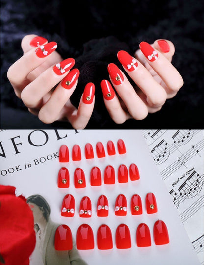 24Pcs/Set Fake Nails Press on Girls Finger Beauty False Nail Art Tips Bright Shining 3D Diamond Full Cover French Nail Art Tips