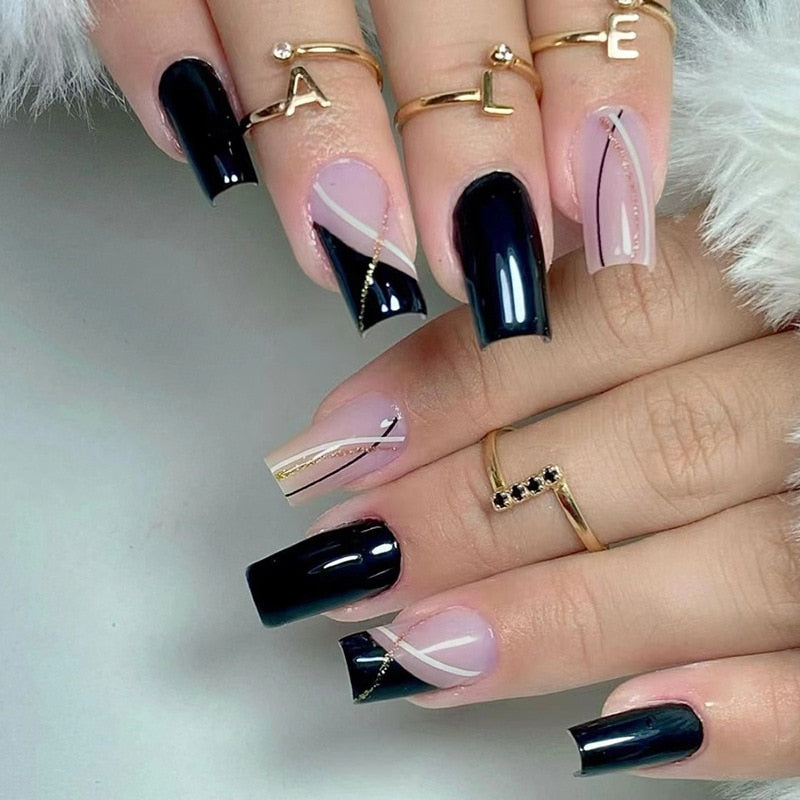 24Pcs Shiny Pearl Wearable False Nails Short Square Fake Nail Simple Summer Press on Nails Detachable Full Cover Nail Tips