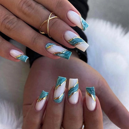 24Pcs Shiny Pearl Wearable False Nails Short Square Fake Nail Simple Summer Press on Nails Detachable Full Cover Nail Tips
