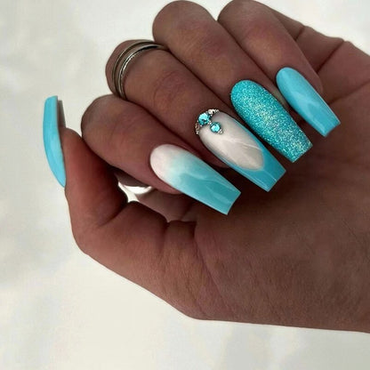 24Pcs Shiny Pearl Wearable False Nails Short Square Fake Nail Simple Summer Press on Nails Detachable Full Cover Nail Tips