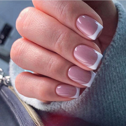 24Pcs Shiny Pearl Wearable False Nails Short Square Fake Nail Simple Summer Press on Nails Detachable Full Cover Nail Tips