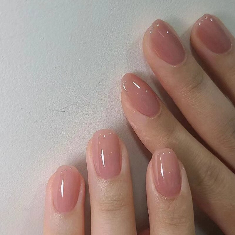24Pcs Shiny Pearl Wearable False Nails Short Square Fake Nail Simple Summer Press on Nails Detachable Full Cover Nail Tips