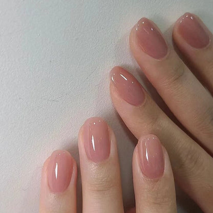 24Pcs Shiny Pearl Wearable False Nails Short Square Fake Nail Simple Summer Press on Nails Detachable Full Cover Nail Tips