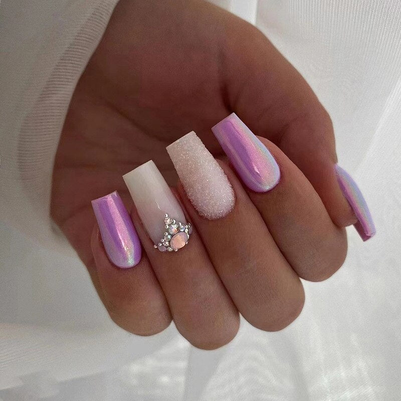 24Pcs Shiny Pearl Wearable False Nails Short Square Fake Nail Simple Summer Press on Nails Detachable Full Cover Nail Tips