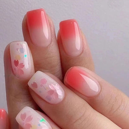 24Pcs Shiny Pearl Wearable False Nails Short Square Fake Nail Simple Summer Press on Nails Detachable Full Cover Nail Tips