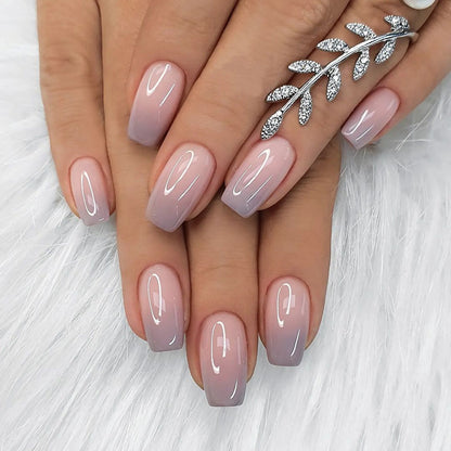 24Pcs Shiny Pearl Wearable False Nails Short Square Fake Nail Simple Summer Press on Nails Detachable Full Cover Nail Tips