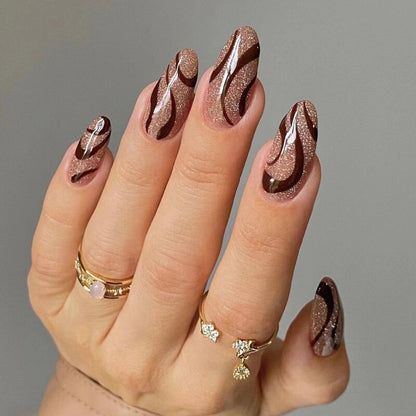 24Pcs Short Almond French False Nails Full Cover Artificial Fake Nails Press on Nails Tips Reusable Adhesive False Nails