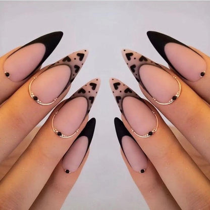 24Pcs Short Almond French False Nails Full Cover Artificial Fake Nails Press on Nails Tips Reusable Adhesive False Nails