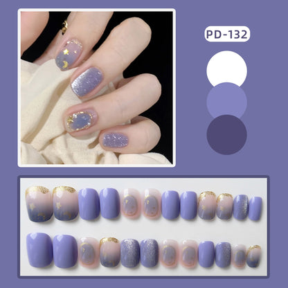 24Pcs Short Square Head False Nails Wearable Cat eye Glitter Sequins Diamond Fake Nails Full Cover Nail Tips Press On Nails