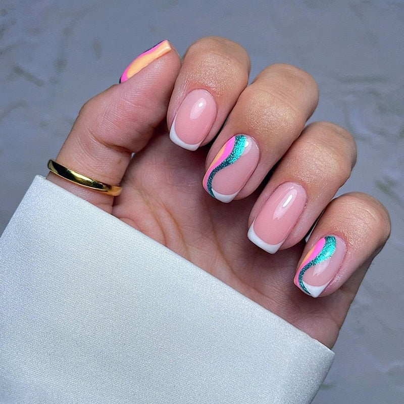 24Pcs Square Head False Nails 2024 New Full Cover Nail Tips Detachable Short Fake Nails Press on Nails Manicure Tools