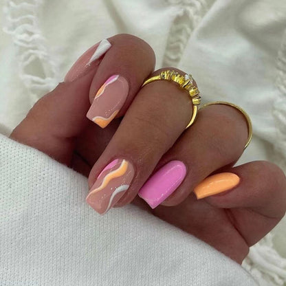 24Pcs Square Head False Nails 2024 New Full Cover Nail Tips Detachable Short Fake Nails Press on Nails Manicure Tools