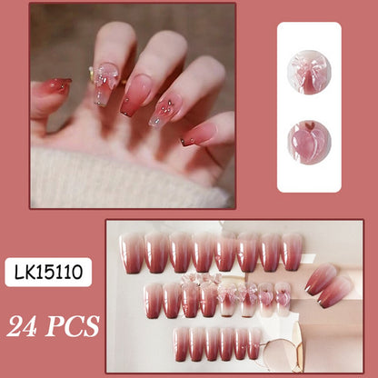 24Pcs Super Shiny False Nails 3D Drop Diamond y2k Mid-length Coffin Ballet Fake Nails Full Finished Fake Nail Patches For Girls