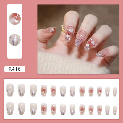 24Pcs Super Shiny False Nails 3D Drop Diamond y2k Mid-length Coffin Ballet Fake Nails Full Finished Fake Nail Patches For Girls