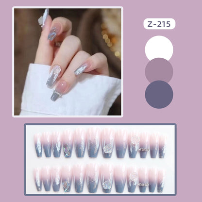 24Pcs Super Shiny False Nails 3D Drop Diamond y2k Mid-length Coffin Ballet Fake Nails Full Finished Fake Nail Patches For Girls